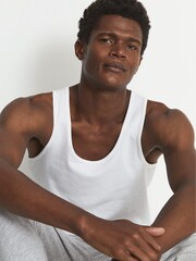 Reiss White Vinnie Stretch Organic Cotton Nightwear Vest - Image 1 of 7