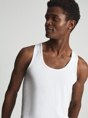 Reiss White Vinnie Stretch Organic Cotton Nightwear Vest - Image 4 of 7
