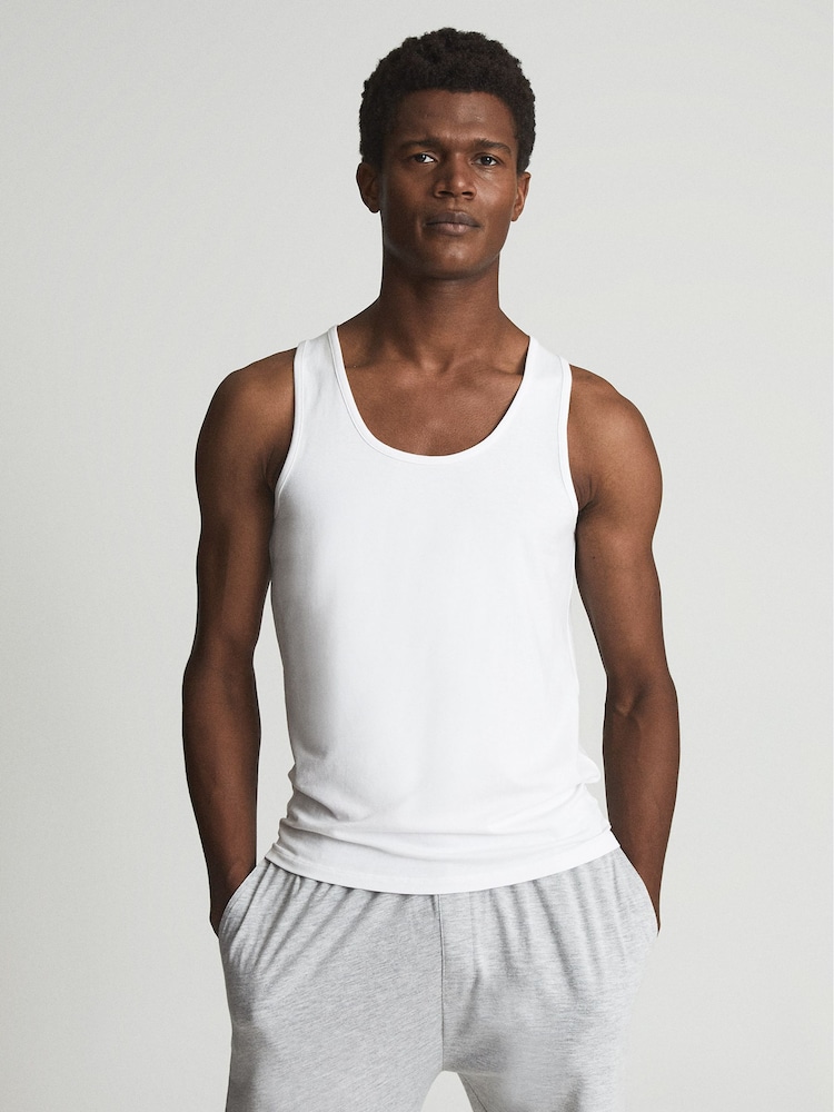 Reiss White Vinnie Stretch Organic Cotton Nightwear Vest - Image 7 of 7