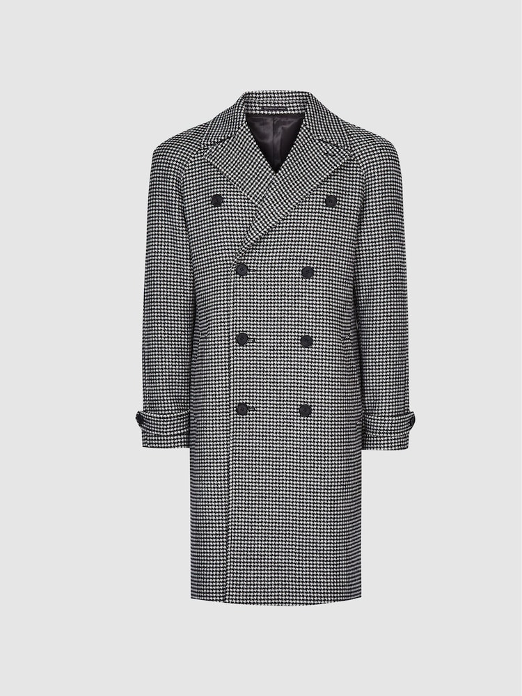 Reiss Black Print General Houndstooth Double Breasted Coat - Image 2 of 7