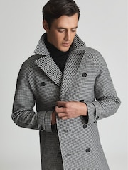 Reiss Black Print General Houndstooth Double Breasted Coat - Image 3 of 7
