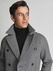 Reiss Black Print General Houndstooth Double Breasted Coat - Image 6 of 7