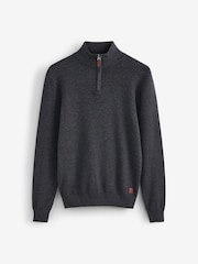 Charcoal Grey Zip Neck Knitted Premium Regular Fit Jumper - Image 1 of 2