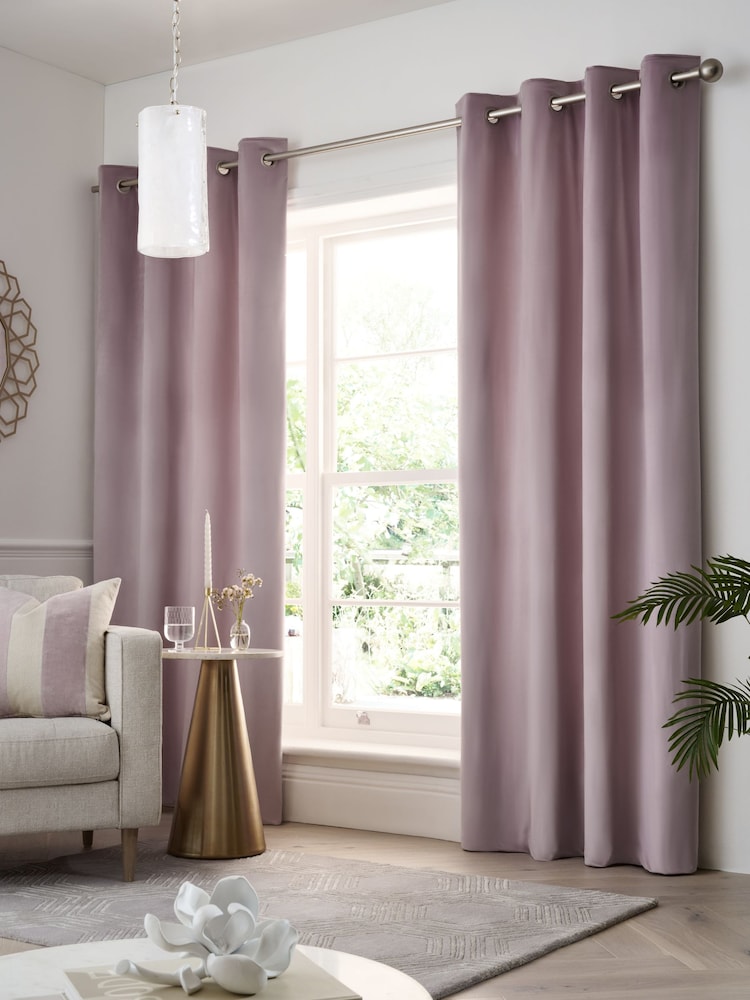 Purple Mauve Matte Velvet Lined Eyelet Curtains - Image 1 of 9