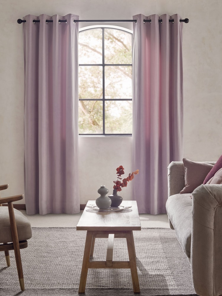 Purple Mauve Matte Velvet Lined Eyelet Curtains - Image 2 of 9