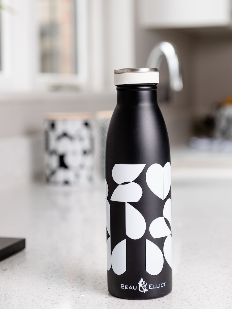 Beau And Elliot Black Monochrome Brokenhearted Insulated Drinks Bottle 500ml - Image 1 of 3