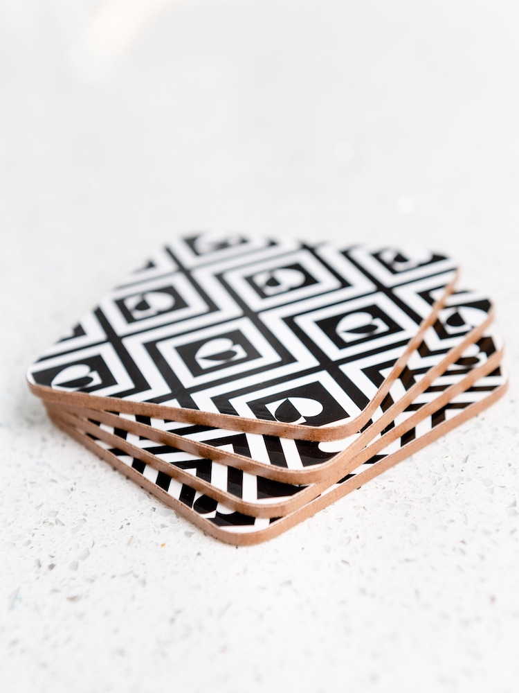 Beau And Elliot Set of 4 White Monochrome Tile - Image 1 of 8