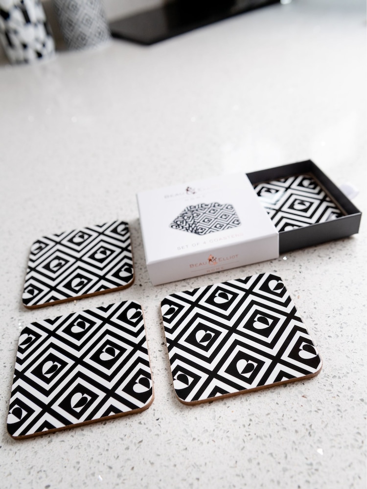Beau And Elliot Set of 4 White Monochrome Tile - Image 2 of 8