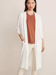 Weiß - Strickjacke mit langem Schnitt aus weichem Material - Bild 1 von 5