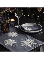Gallery Home Grey Embroidered Christmas Snowflakes 100% Cotton Charcoal Table Runner - Image 1 of 4