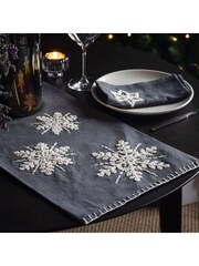 Gallery Home Grey Embroidered Christmas Snowflakes 100% Cotton Charcoal Table Runner - Image 2 of 4