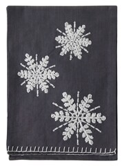 Gallery Home Grey Embroidered Christmas Snowflakes 100% Cotton Charcoal Table Runner - Image 3 of 4