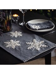 Gallery Home Grey Embroidered Christmas Snowflakes 100% Cotton Charcoal Table Runner - Image 4 of 4