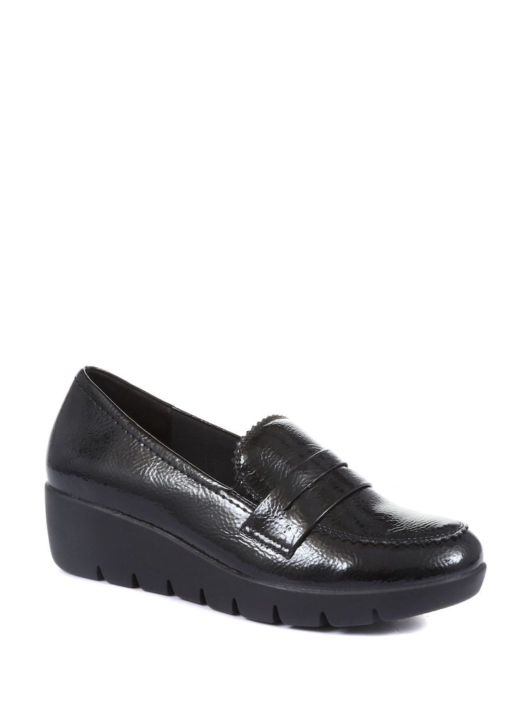 Pavers Black Ladies High-Shine Wedge Loafers - Image 2 of 5