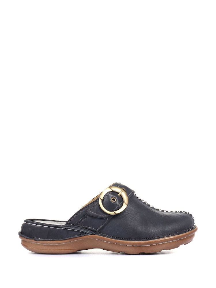 Pavers Navy Ladies Lightweight Leather Clogs - Image 1 of 5