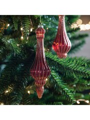 Gallery Home 3 Pack Red Glitter Patterned Ruby Teardrop Christmas Baubles - Image 1 of 2