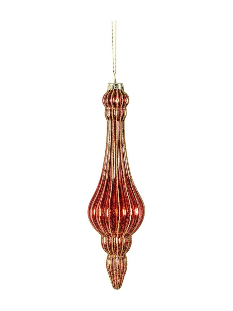 Gallery Home 3 Pack Red Glitter Patterned Ruby Teardrop Christmas Baubles - Image 2 of 2