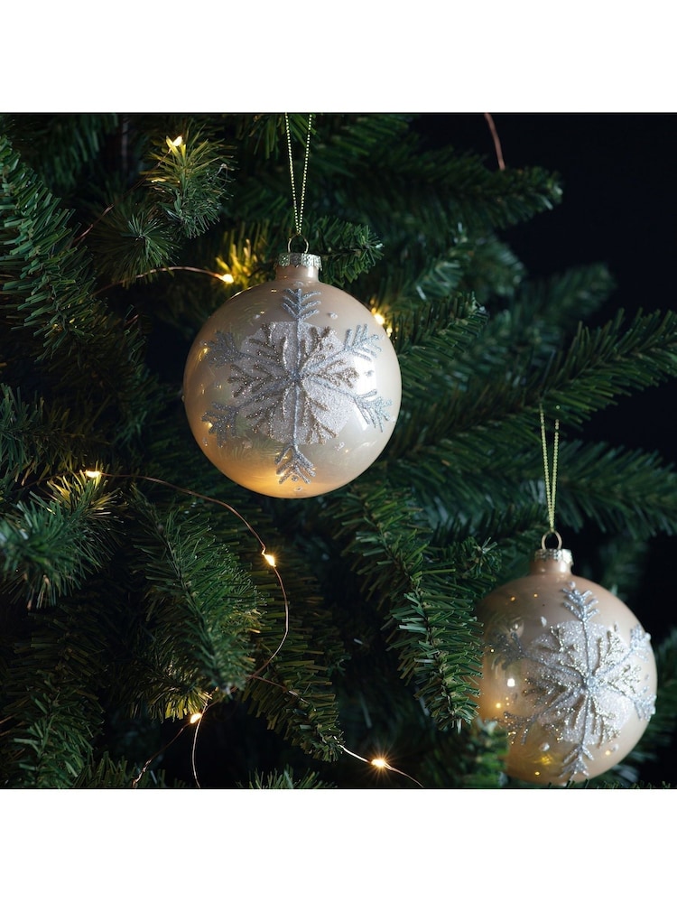 Gallery Home 3 Pack Gold Glitter Pale Christmas Snowflake Baubles - Image 1 of 2