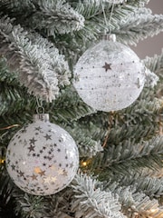 Gallery Home Set of 6 White Assorted Glitter Star Christmas Baubles - Image 1 of 2