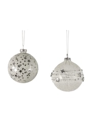 Gallery Home Set of 6 White Assorted Glitter Star Christmas Baubles - Image 2 of 2