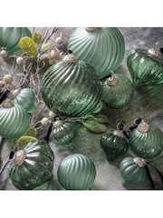 Gallery Home 6 Pack Green Lowery Spruce Assorted Swirl Christmas Baubles - Image 1 of 3
