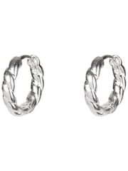 Oliver Bonas Silver Tone Cisco Twisted Huggie Earrings - Image 1 of 4