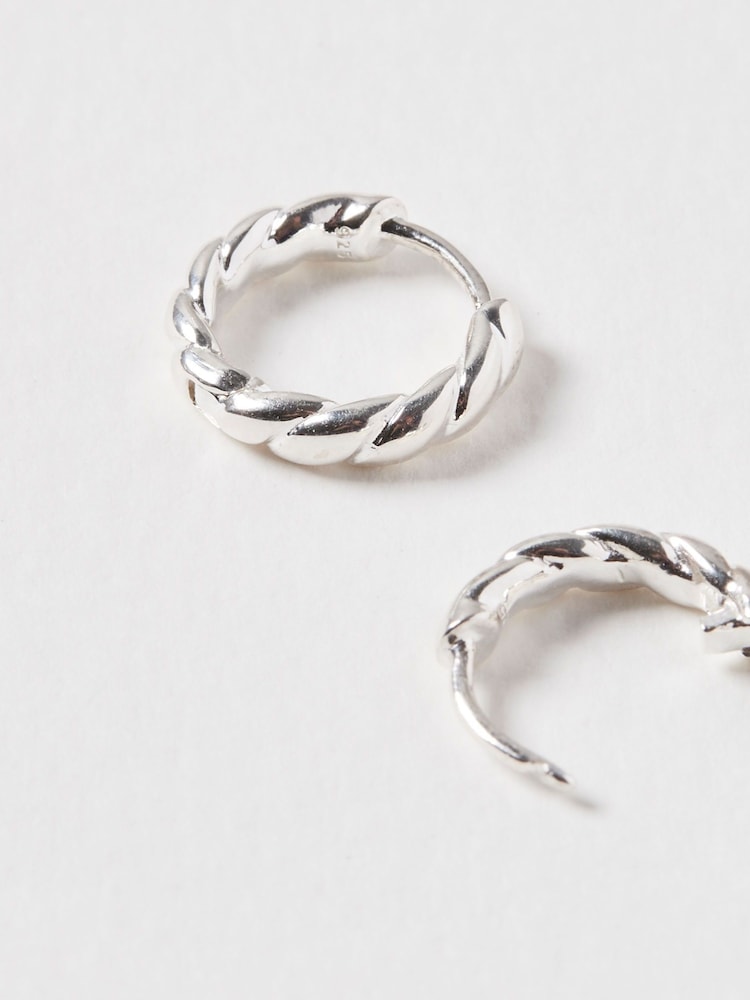 Oliver Bonas Silver Tone Cisco Twisted Huggie Earrings - Image 4 of 4