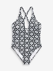 Monochrome Print Cut-Out Plunge Swimsuit - Image 9 of 9