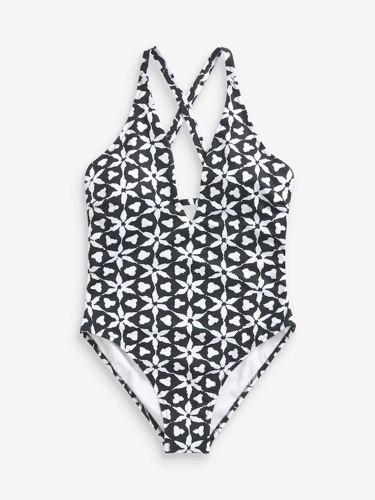 Monochrome Print Cut-Out Plunge Swimsuit - Image 9 of 9 Monochrome Print Cut-Out Plunge Swimsuit - Image 9 of 9