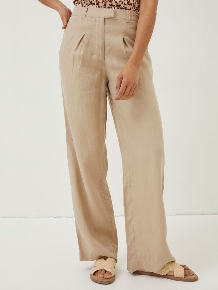 FatFace Natural Ives Wide Leg Linen Trousers - Image 1 of 6
