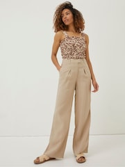 FatFace Natural Ives Wide Leg Linen Trousers - Image 2 of 6