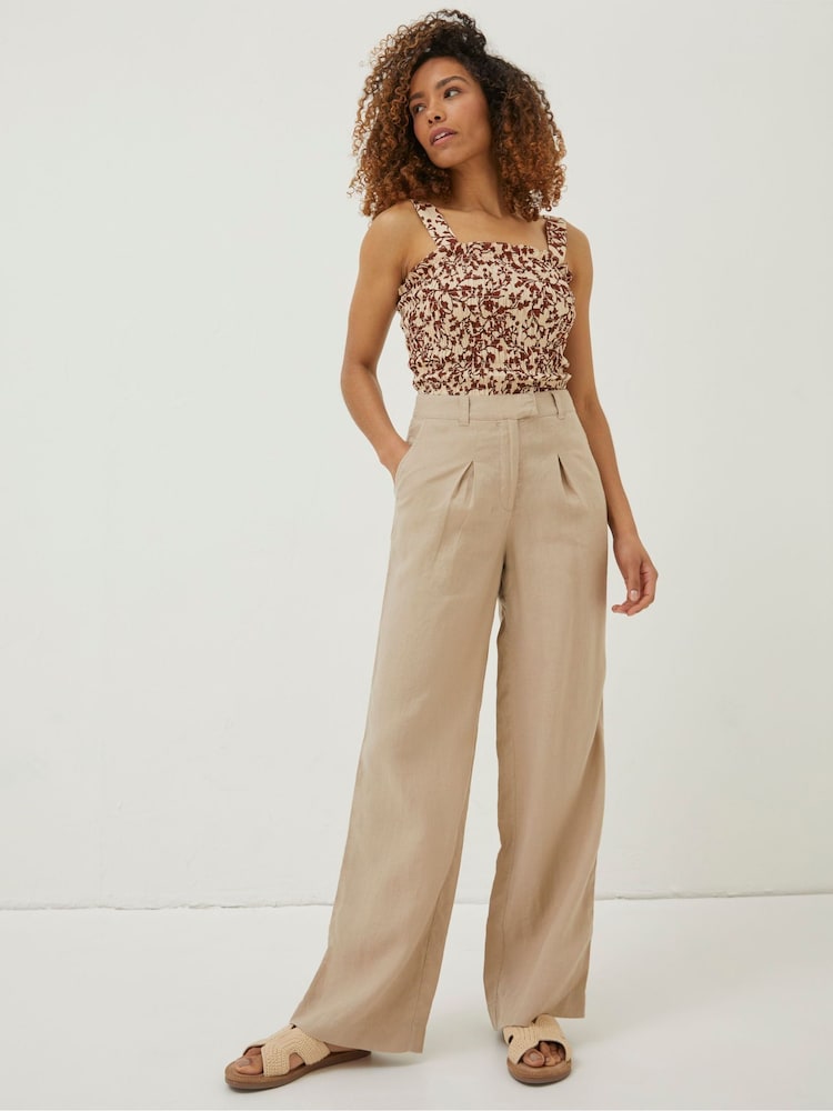 FatFace Natural Ives Wide Leg Linen Trousers - Image 2 of 6