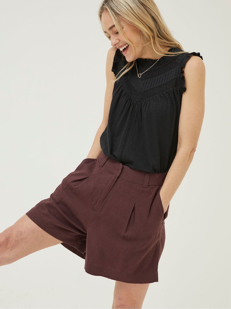 FatFace Brown Deal A-Line Linen Shorts - Image 1 of 5
