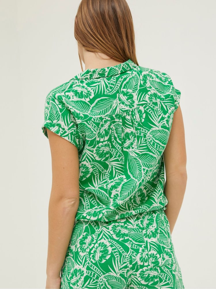 FatFace Green Val Leaf Linen Blend Shirt - Image 2 of 5