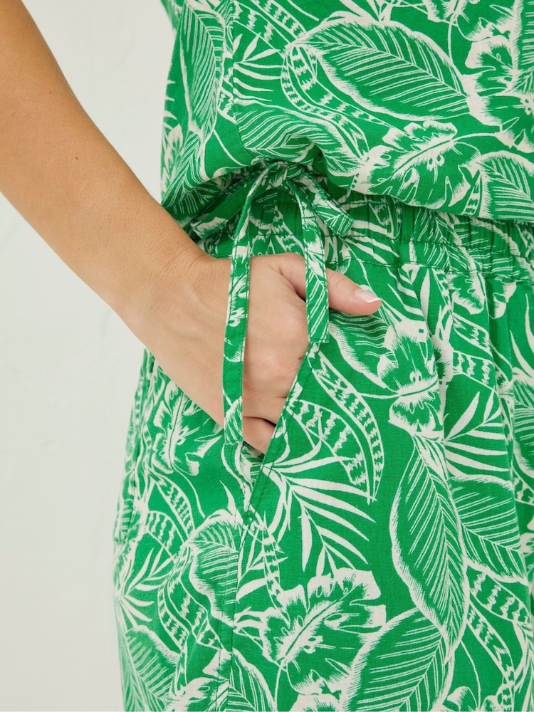 FatFace Green Val Leaf Linen Blend Shirt - Image 5 of 5
