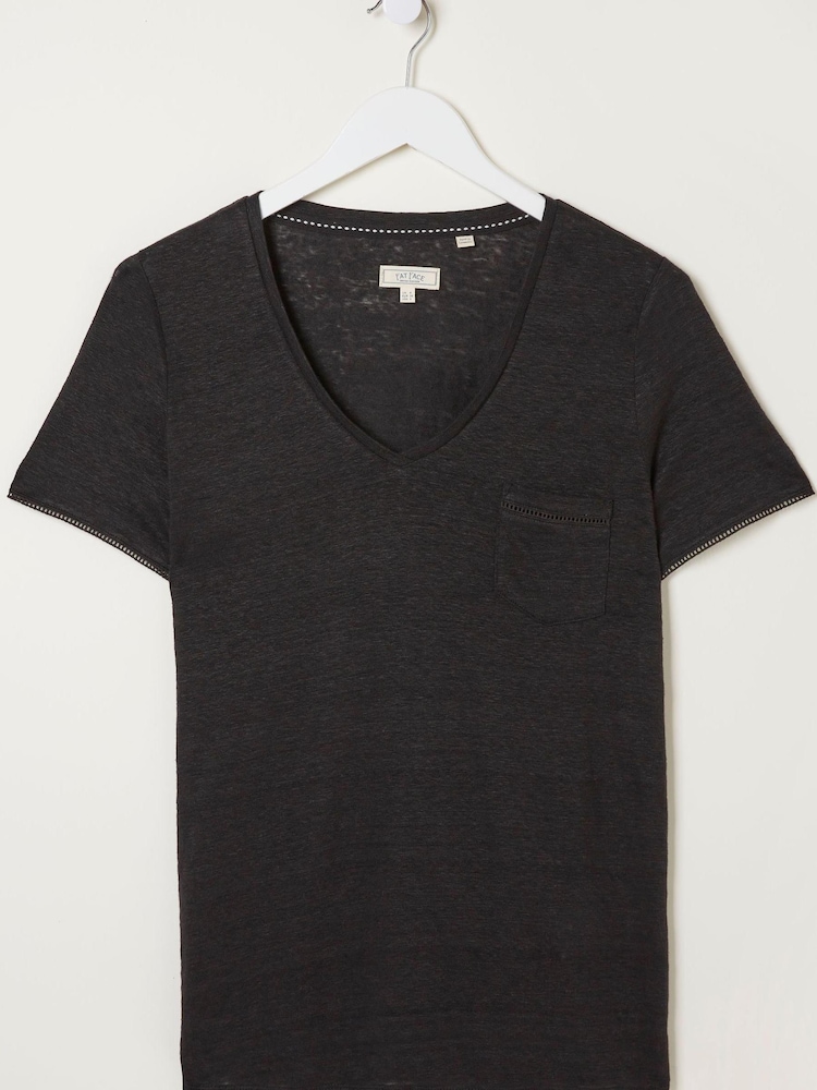 FatFace Black Linen Maggie T-Shirt - Image 5 of 5
