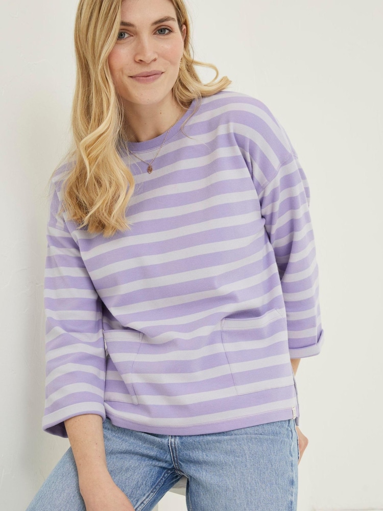 FatFace Purple Amari Stripe Crew Sweatshirt - Image 1 of 5