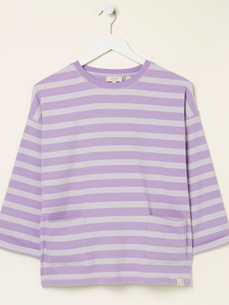 FatFace Purple Amari Stripe Crew Sweatshirt - Image 5 of 5