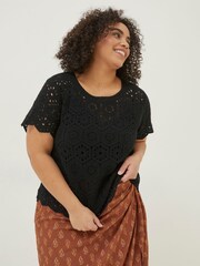 FatFace Black Crochet Carrie Top - Image 4 of 5