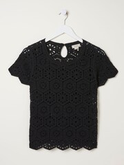 FatFace Black Crochet Carrie Top - Image 5 of 5