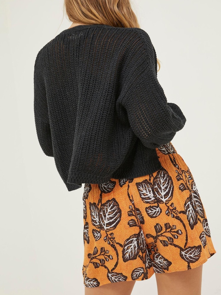 FatFace Black Crochet Anna Short Cardigan - Image 2 of 5