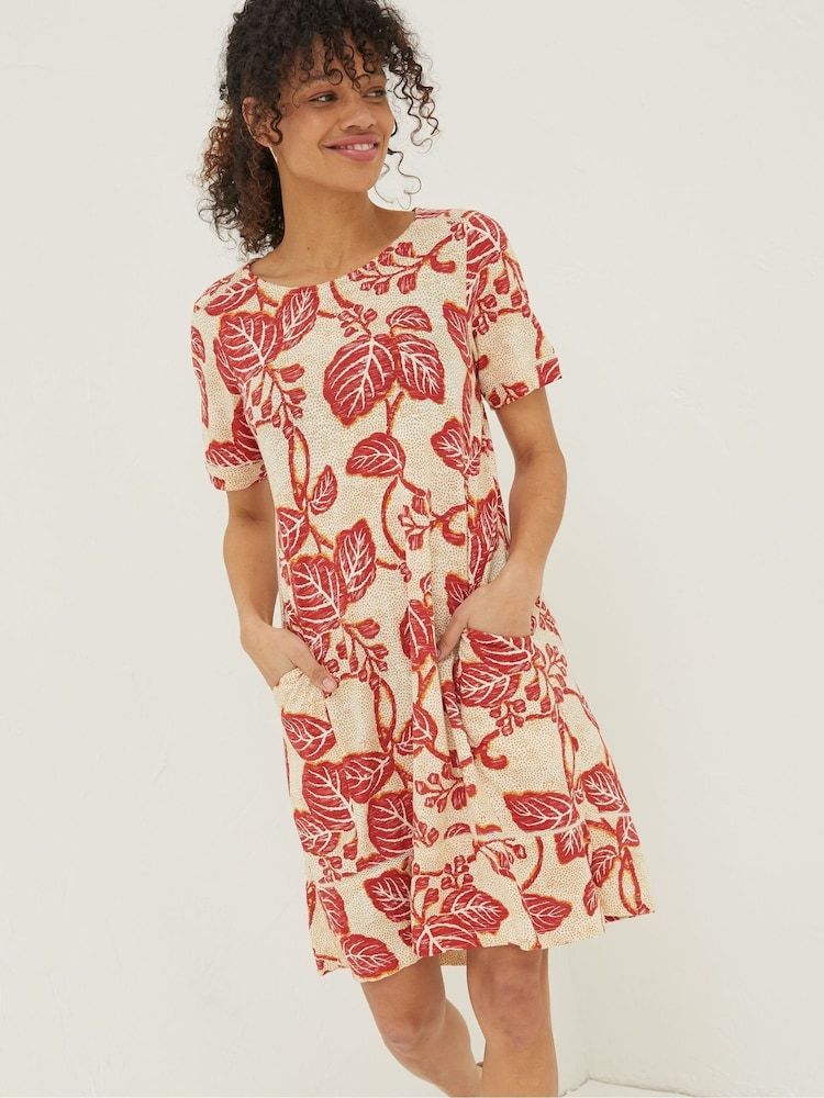 FatFace Natural Simone Vine Jersey Dress - Image 1 of 6