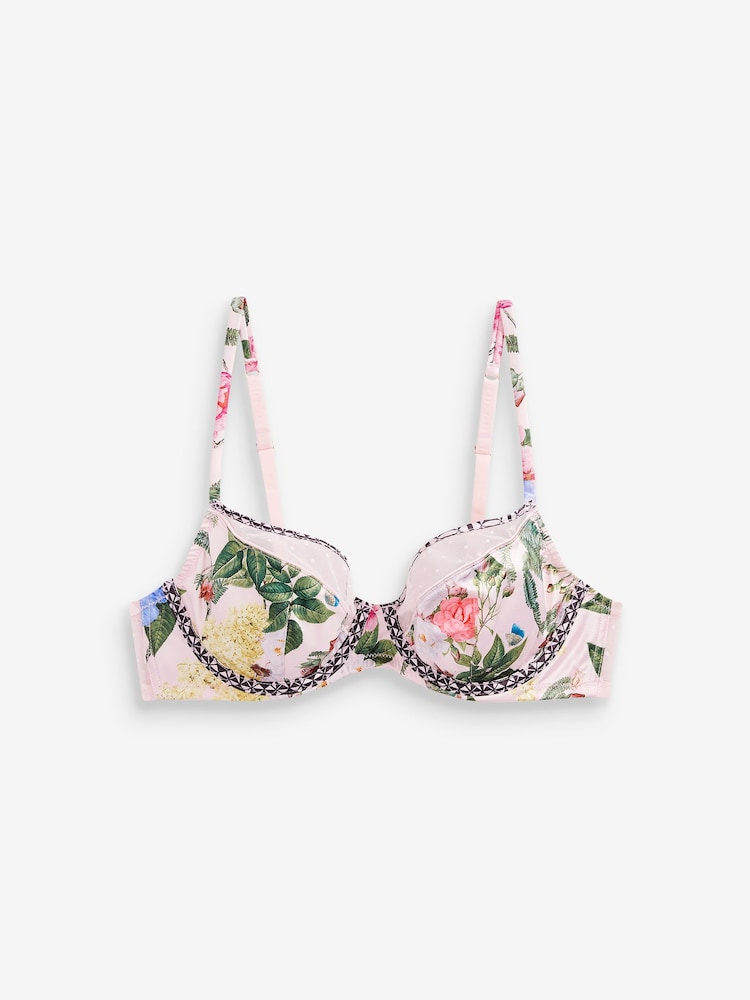 B by Ted Baker Pink Floral Satin Non Padded Under Wire Bra - Image 1 of 2