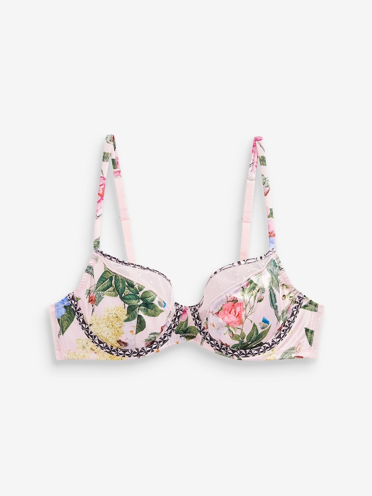 B by Ted Baker Pink Floral Satin Non Padded Under Wire Bra - Image 2 of 2