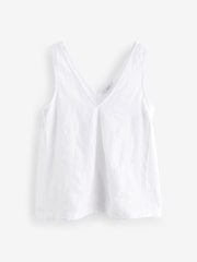 White Linen Blend V-Neck Summer Top - Image 5 of 6