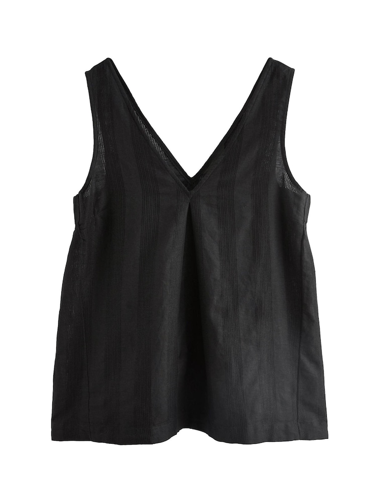Black Linen Blend V-Neck Summer Top - Image 5 of 6