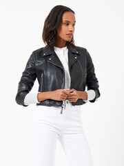 French Connection Black PU Leather Etta Biker Jacket - Image 1 of 3
