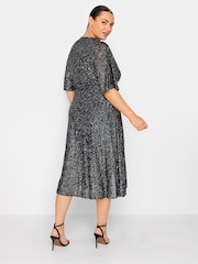 Yours Curve Silver London Sequin Tulip Hem Wrap Dress - Image 2 of 4