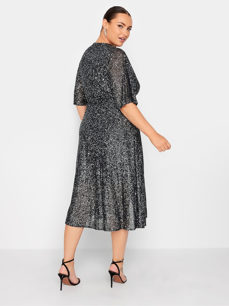 Yours Curve Silver London Sequin Tulip Hem Wrap Dress - Image 2 of 4