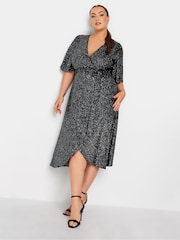 Yours Curve Silver London Sequin Tulip Hem Wrap Dress - Image 3 of 4